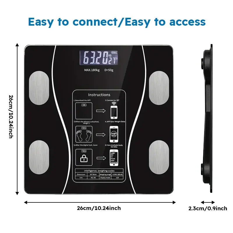 Intelligent Bathroom Scale, Digital Body Scale, With Backlit LED Display Screen And Sturdy Tempered Glass Suitable for home use