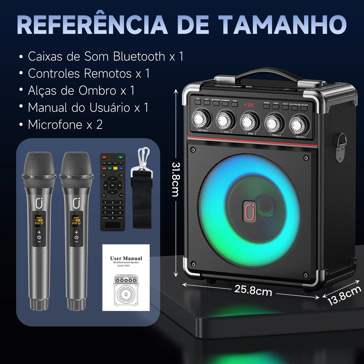 FanFun Karaoke Machine with 2 Microphone, Bluetooth Karaoke Speaker with LED Light, Home Karaoke System Set, TX05