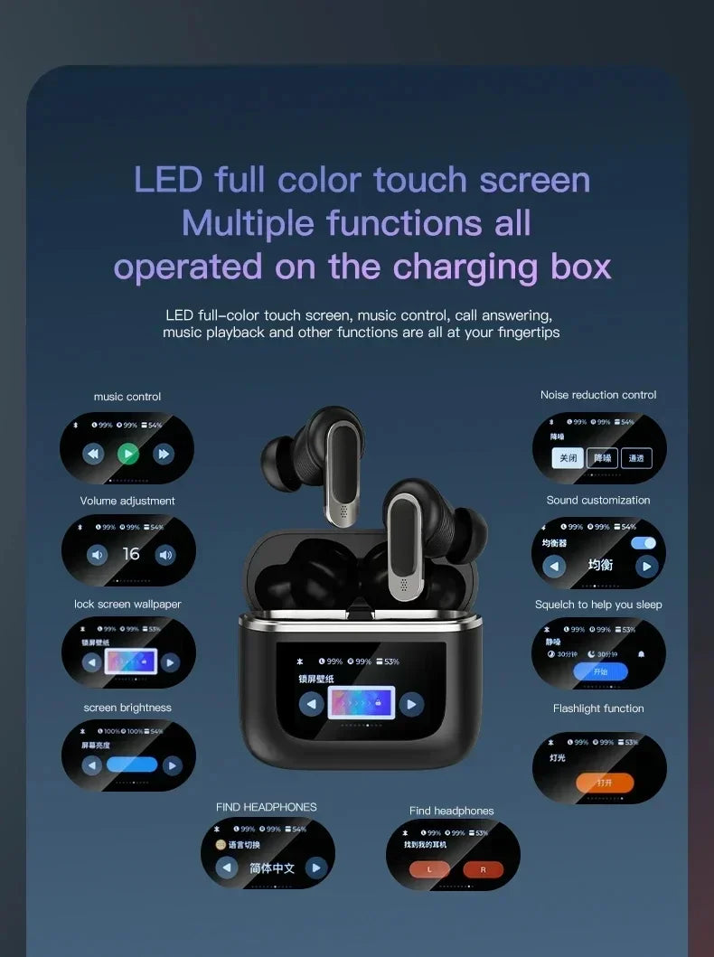 Xiaomi TWS V8 ANC+ENC wireless Bluetooth noise cancelling headphones with microphone, in ear touch screen headphones
