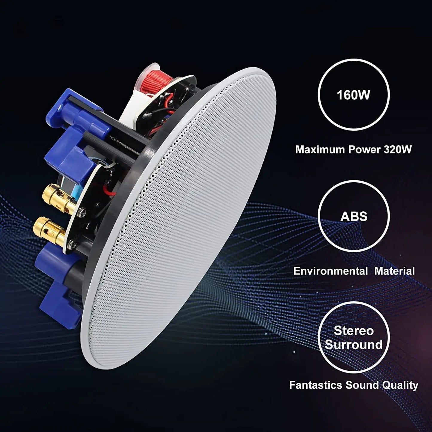 Herdio 4PCS 4'' 320W 2 Way Flush Mount Passive Ceiling Speakers Home Recessed Speaker System Perfect For Bathroom Living Room