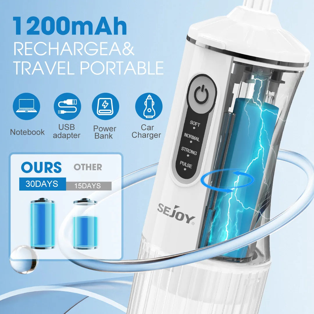 Sejoy C13 Home Oral Irrigator Water Dental Flosser Portable 4 Modes Cordless Rechargeable Waterproof Teeth Pick for Travel,White