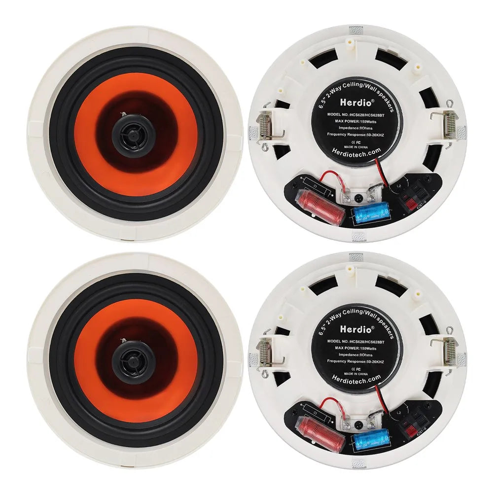 Herdio 6.5" 4 PCS Ceiling Speakers Home recessed Speaker System Max Power 600 Watts for Kitchen,Bedroom,Bathroom,Covered Patio