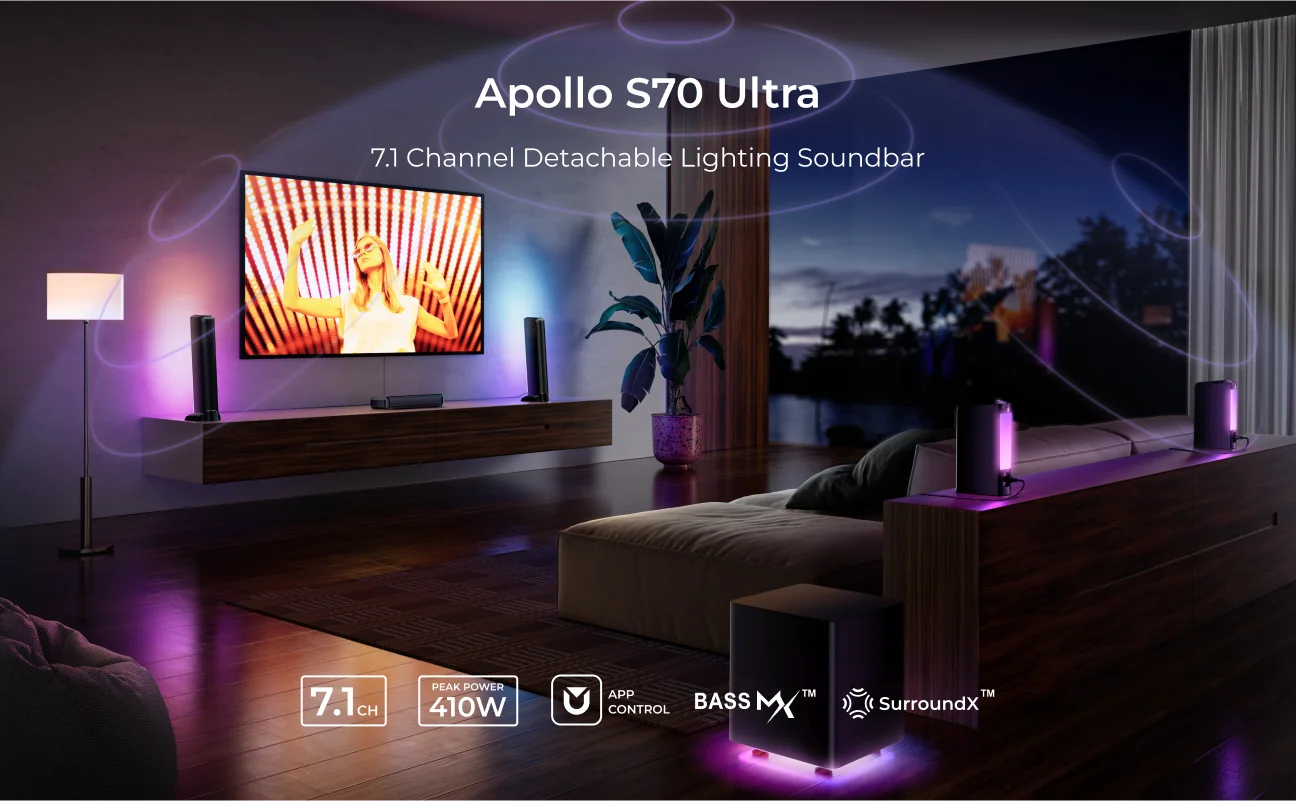 ULTIMEA 7.1 Surround Sound Bar with 2 Surround Speakers & 6.5" Subwoofer, Surround Sound System for TV with RGB, APP Control
