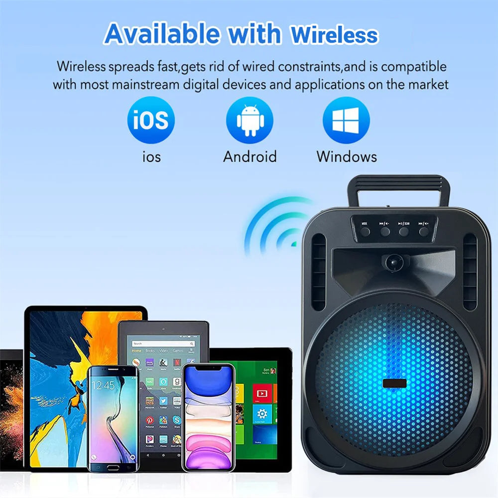 6.5" Portable Bluetooth Speaker Subwoofer Heavy Bass Sound System Party Led Light DJ karaoke Outdoor RechargeableSpeaker