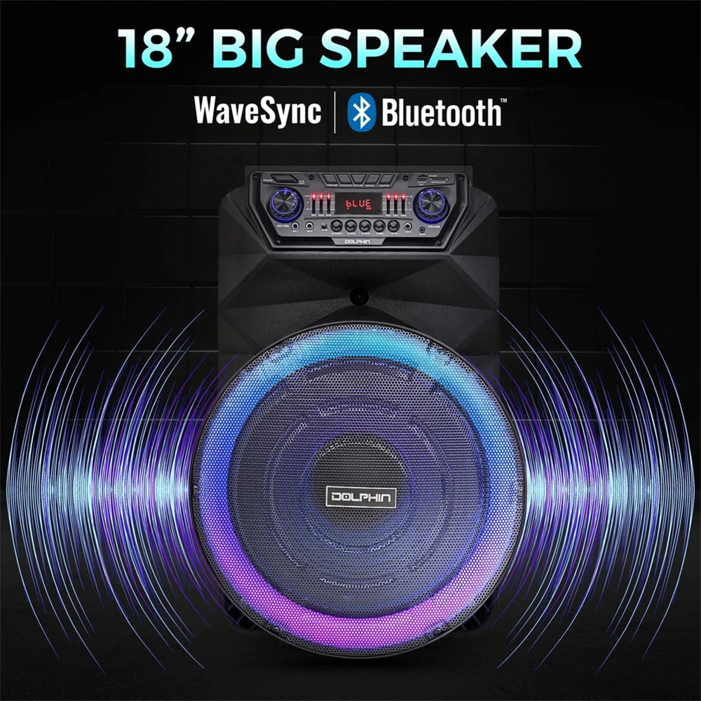 4500W Portable Bluetooth Party Speaker 18" Subwoofer Heavy Bass Sound System Dj Karaoke Led Light Loud Rechargeable Speaker