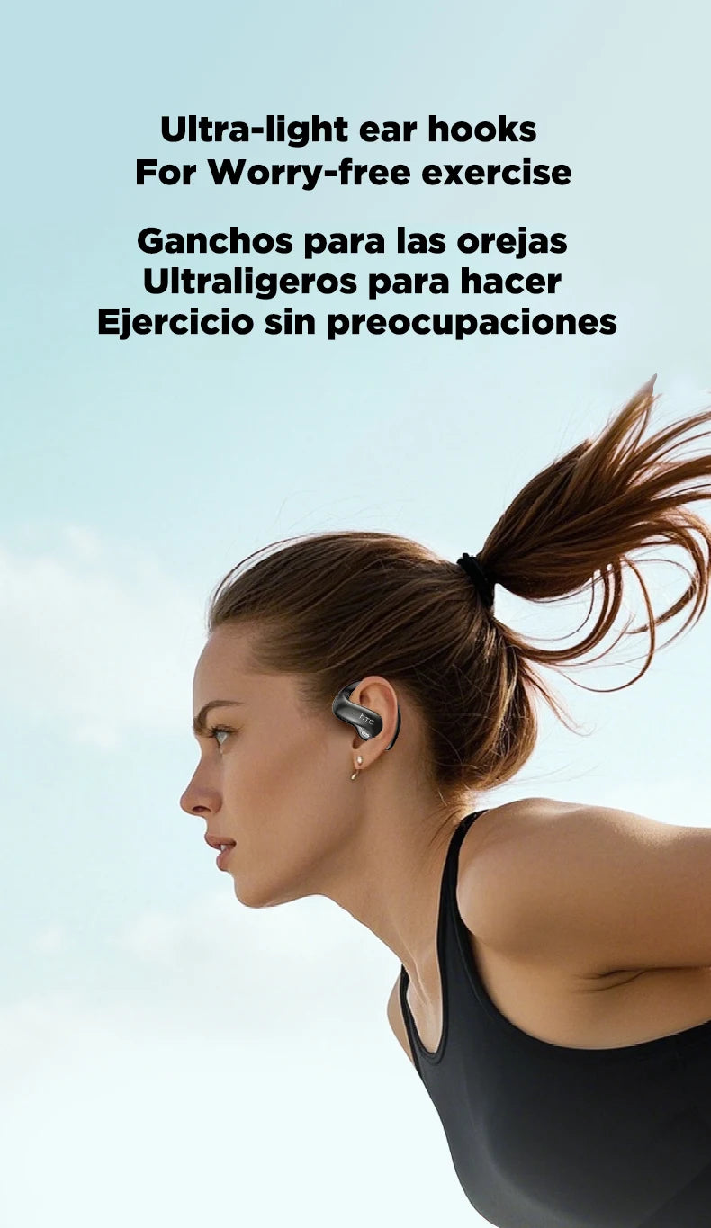 HTC NE19 Bluetooth Earphones OWS Sports Wireless Headphones Powerful Bass AI Translator Earbud Waterproof Ear Hook Louder Stereo