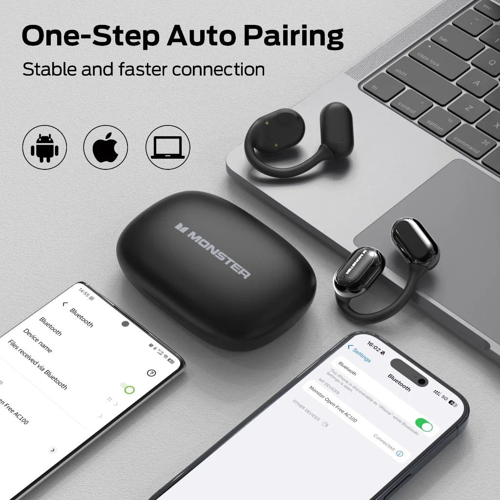 Monster AC100 Open Ear Wireless Bluetooth Headphones HIFI Sound Quality HD Call Music Earphones Waterproof Sports Touch Earbuds