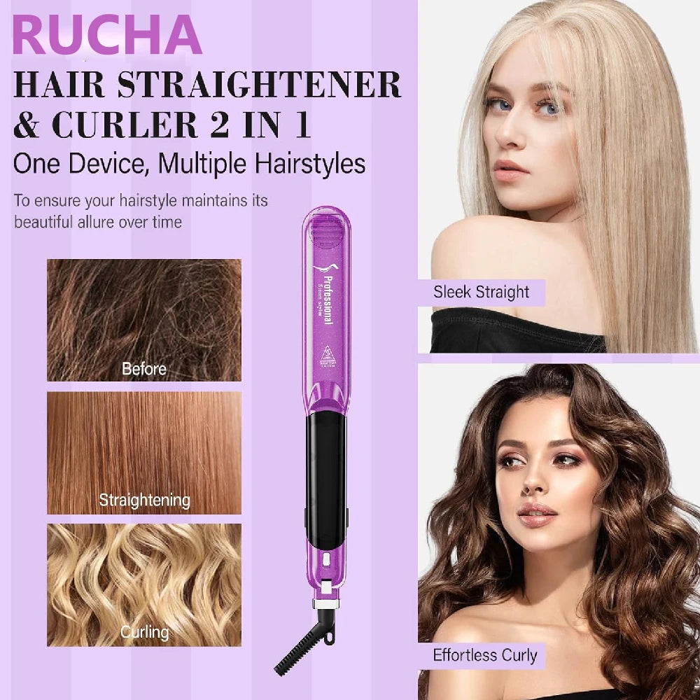 Upgraded Steam Straightener for Hair Vapor Flat Iron Hair Straightener and Curler Ceramic Professional Salon Steampod Hair Plank