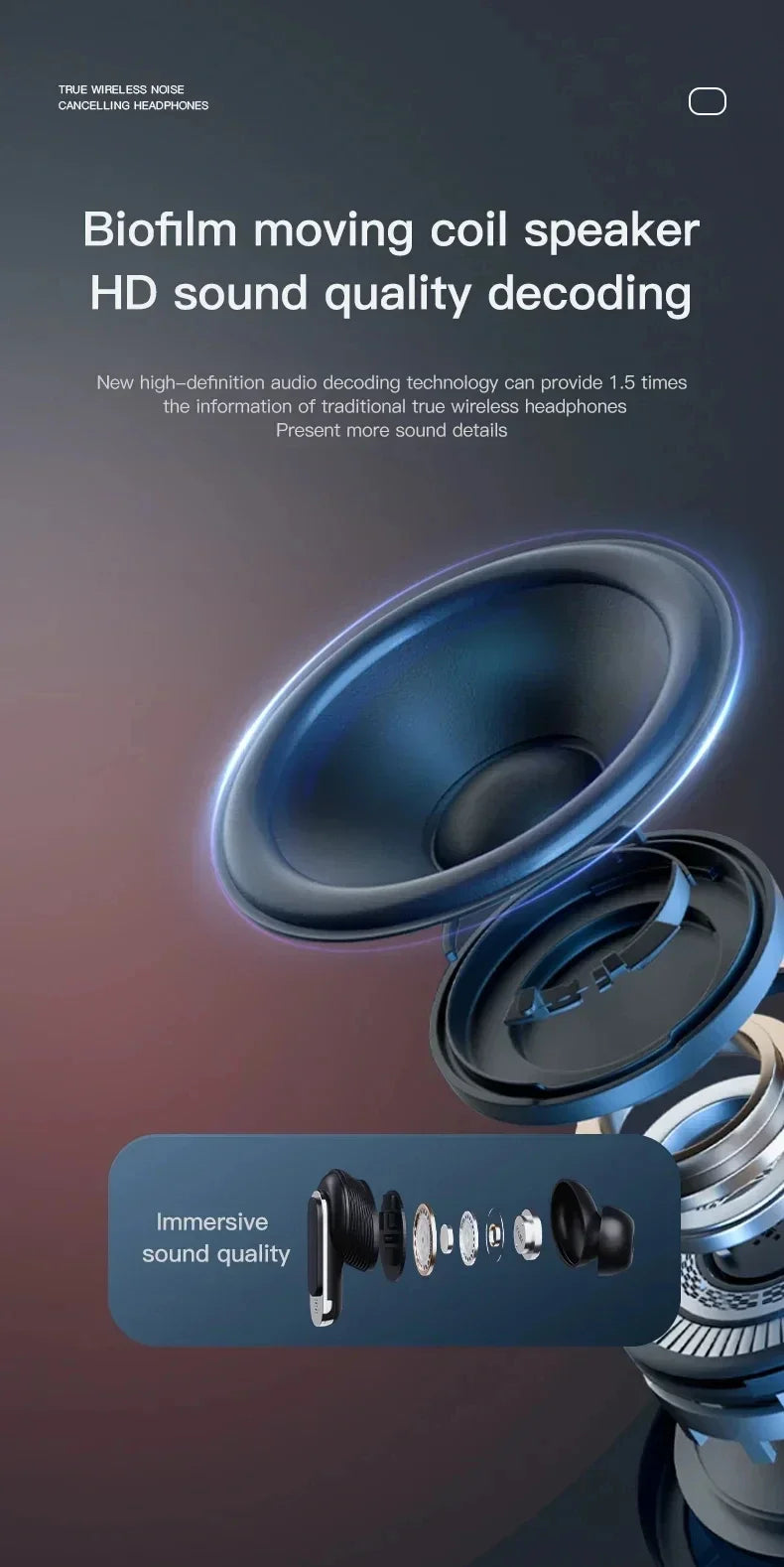Xiaomi TWS V8 ANC+ENC wireless Bluetooth noise cancelling headphones with microphone, in ear touch screen headphones