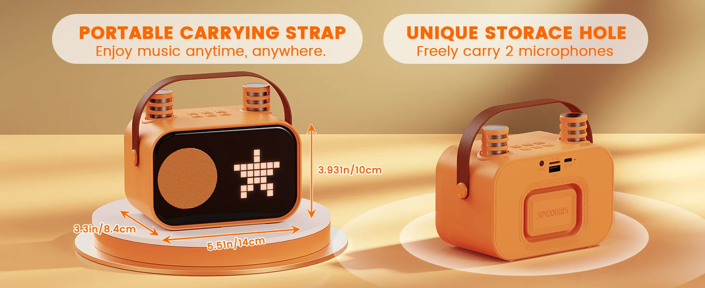 D58 Karaoke Machine for Children and Adults, Mini Portable Bluetooth Karaoke Speaker with 2 Wireless Microphones