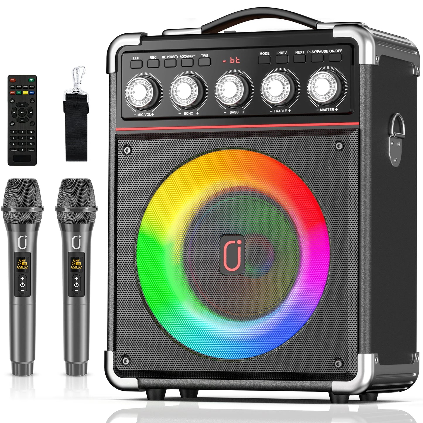 FanFun Karaoke Machine with 2 Microphone, Bluetooth Karaoke Speaker with LED Light, Home Karaoke System Set, TX05