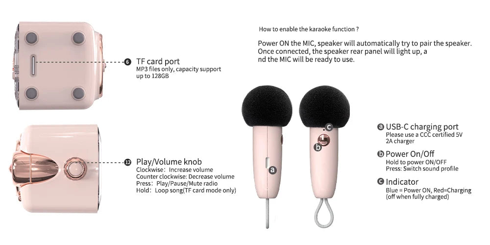 Divoom Fairy-OK Retro Mini Karaoke Speaker with Microphone Karaoke Function with Voice Change, FM Radio, TF Card