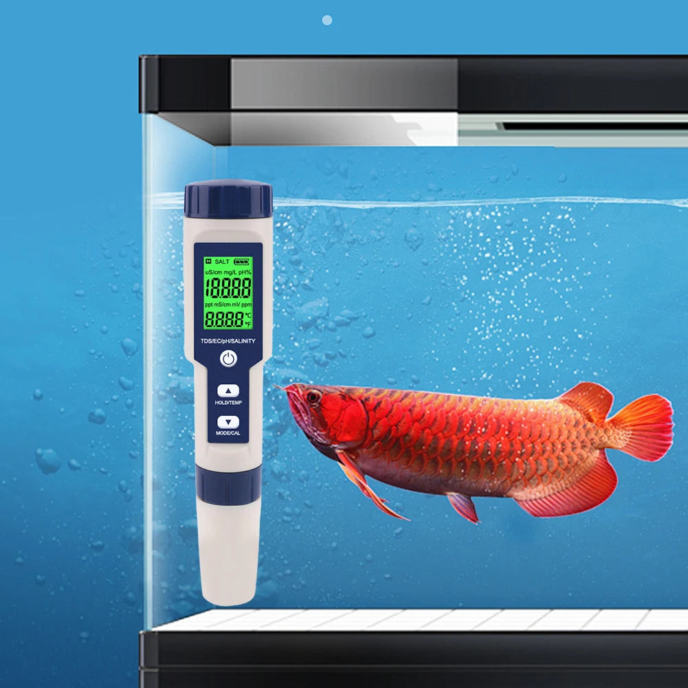 5 in 1 Water Tester Monitor Digital TDS/EC/PH/Salinity/Temperature Meter Portable Pen Water Quality Detector for Pools Aquariums