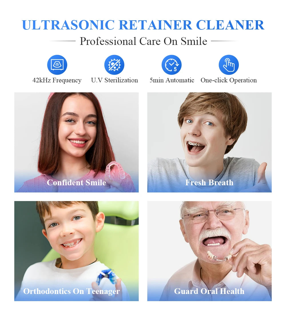 Tullker Household Ultrasonic Retainer Cleaner for Denture Jewelry Braces Cleaning with UV Light