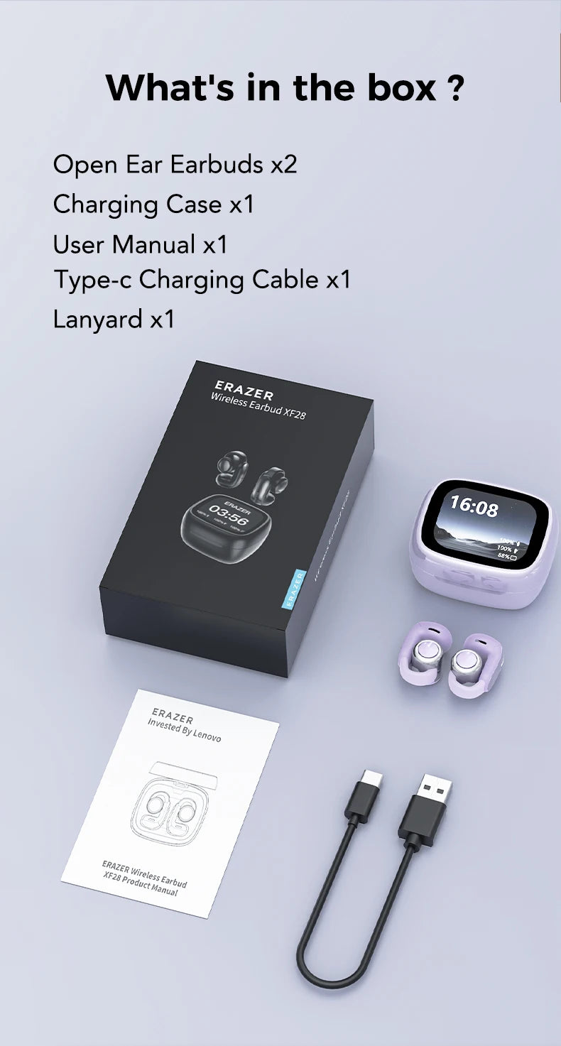 ERAZER XF28 Ear Clips AI Translator Earphones Bluetooth V6.0 Comfortable Stable Sports Wireless Headphones with LCD Display