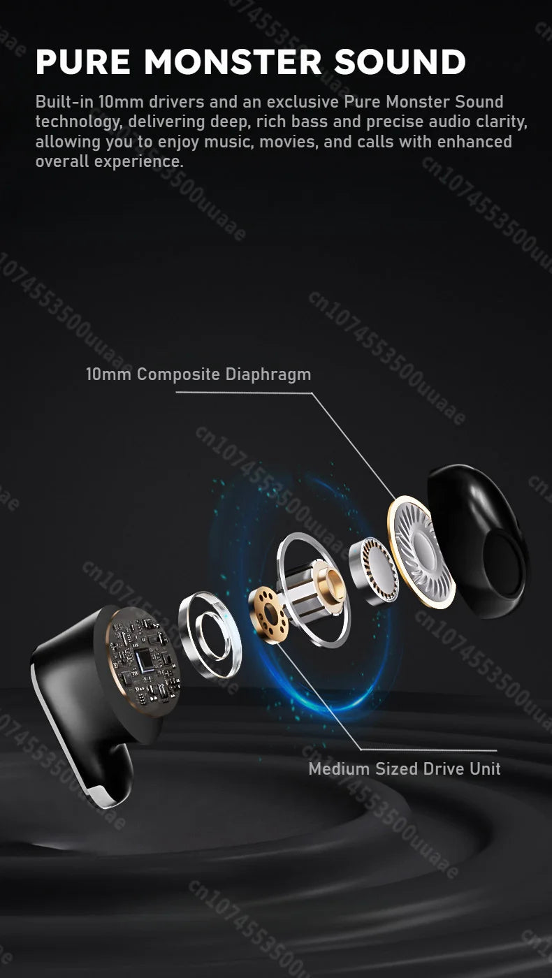 Monster GT19 Ultra Mini Ture Wireless Earbuds Invisible In-Ear Bluetooth 5.3 Earphone IPX5 Waterproof Sports Ear Buds with Mic