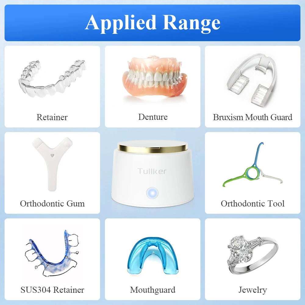 Tullker Household Ultrasonic Retainer Cleaner for Denture Jewelry Braces Cleaning with UV Light