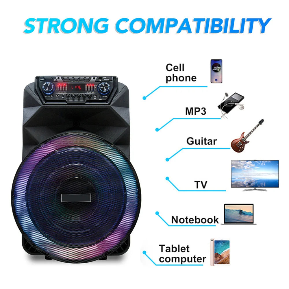 4500W Portable Bluetooth Party Speaker 18" Subwoofer Heavy Bass Sound System Dj Karaoke Led Light Loud Rechargeable Speaker