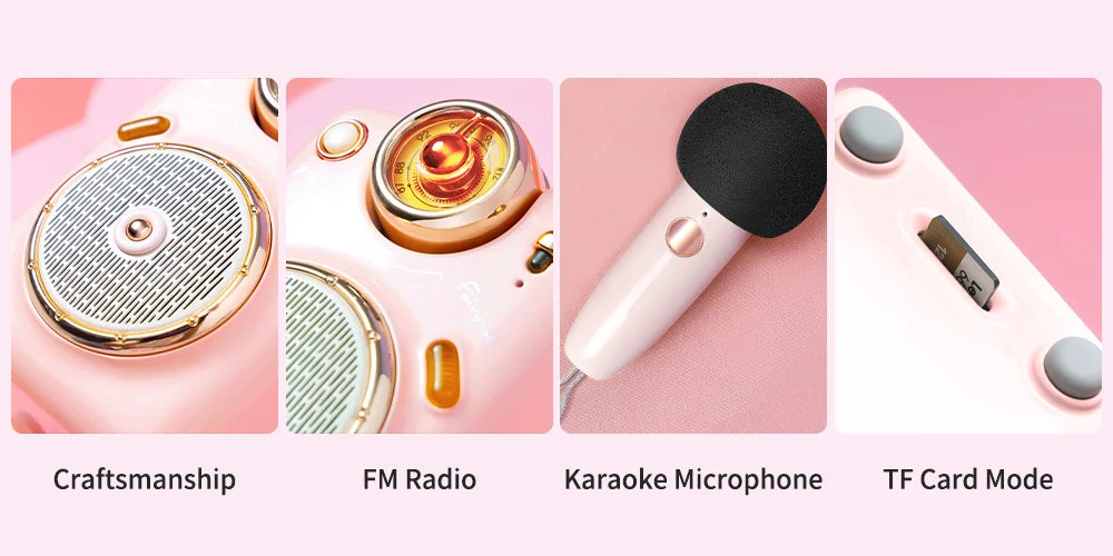 Divoom Fairy-OK Retro Mini Karaoke Speaker with Microphone Karaoke Function with Voice Change, FM Radio, TF Card