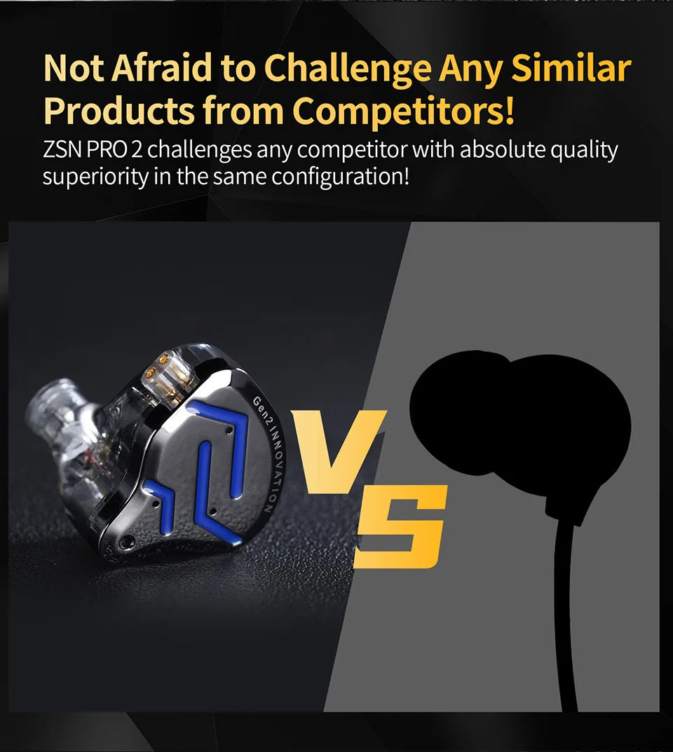 KZ-ZSN Pro 2 In Ear Metal Earphones, HiFi Bass Headphone, Monitor Earbuds, Esporte Headset Cancelamento de Ruído, 1BA + 1DD Tecn