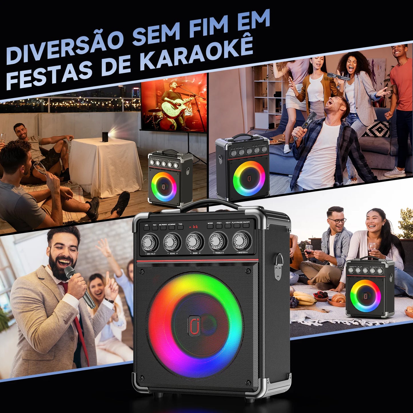FanFun Karaoke Machine with 2 Microphone, Bluetooth Karaoke Speaker with LED Light, Home Karaoke System Set, TX05