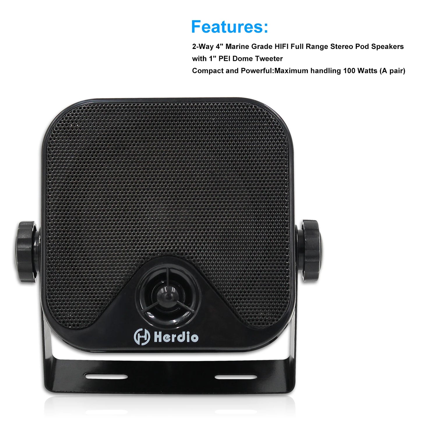 Herdio 4'' 100W Heavy Duty Waterproof Boat Marine Bluetooth Speakers Surface Mounted For Camper Skid Steer ATV UTV RZR Golf Cart