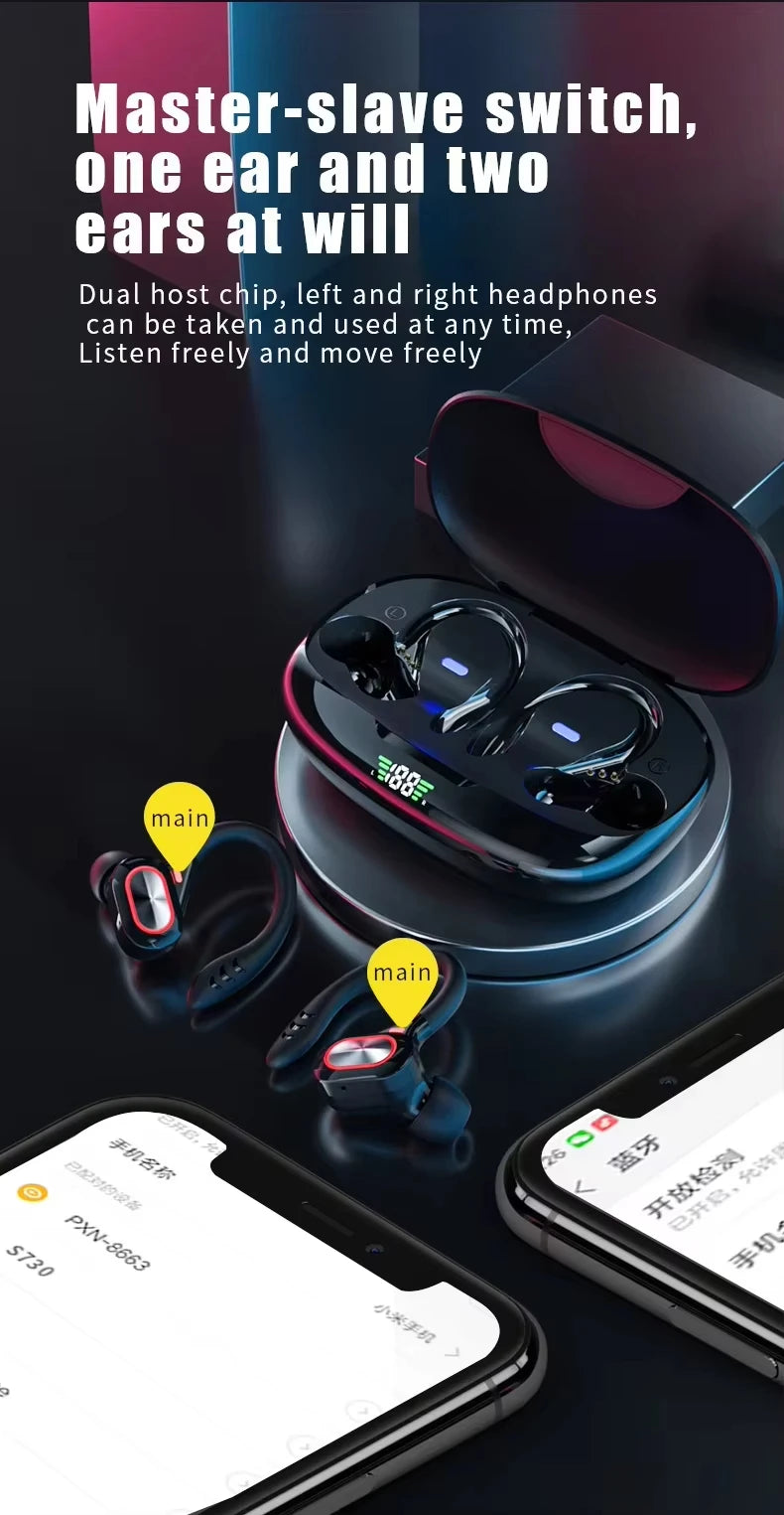 S730 Wireless Bluetooth Earphones Sports Ear Hook 9D High Fidelity Stereo Waterproof Earphones In Ear Microphone