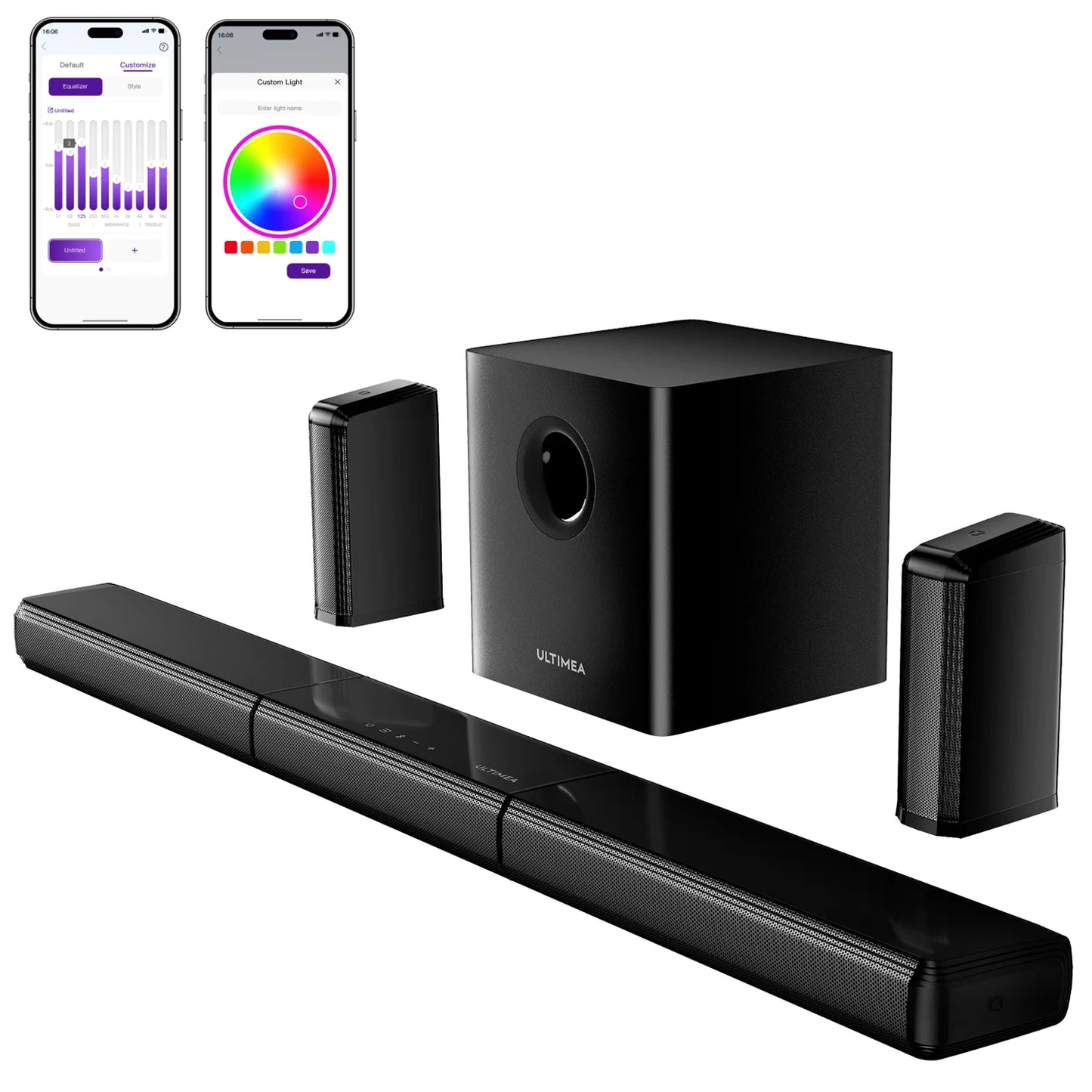 ULTIMEA 7.1ch Virtual Surround Sound Bar, Sound Bar for Smart TV with 2 Surround Speakers, Surround Sound System for TV with RGB