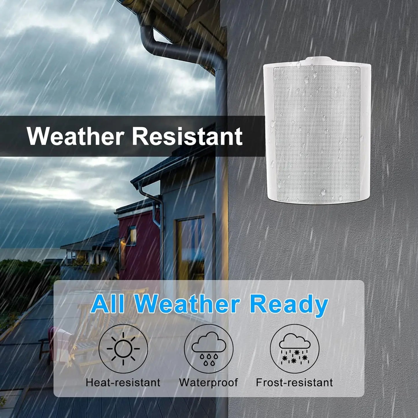 Herdio 5.25'' 300W 2PCS Passive Wired Indoor Outdoor Speakers Patio Deck Speakers All Weather Wall Mount System For Garden Home