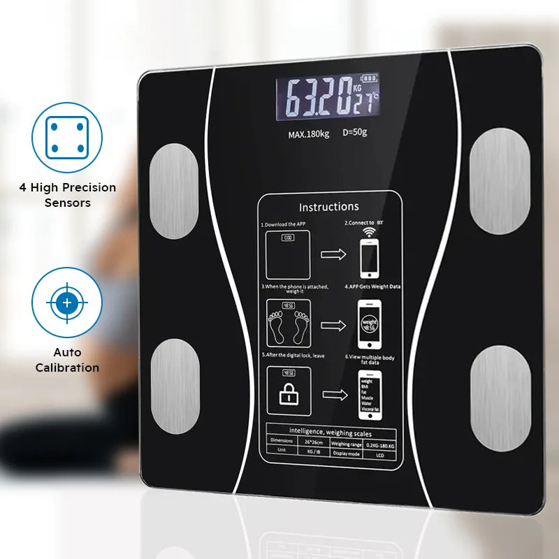 Intelligent Bathroom Scale, Digital Body Scale, With Backlit LED Display Screen And Sturdy Tempered Glass Suitable for home use