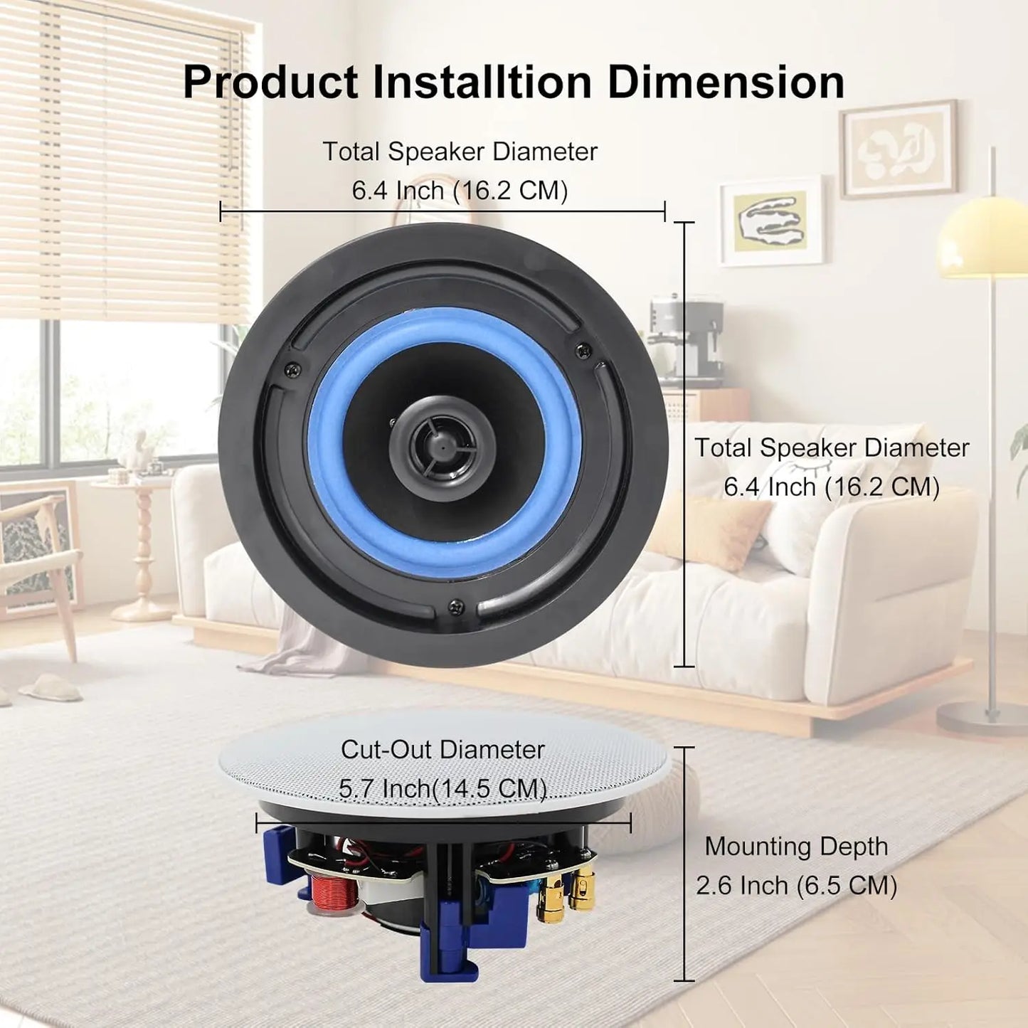 Herdio 4PCS 4'' 320W 2 Way Flush Mount Passive Ceiling Speakers Home Recessed Speaker System Perfect For Bathroom Living Room