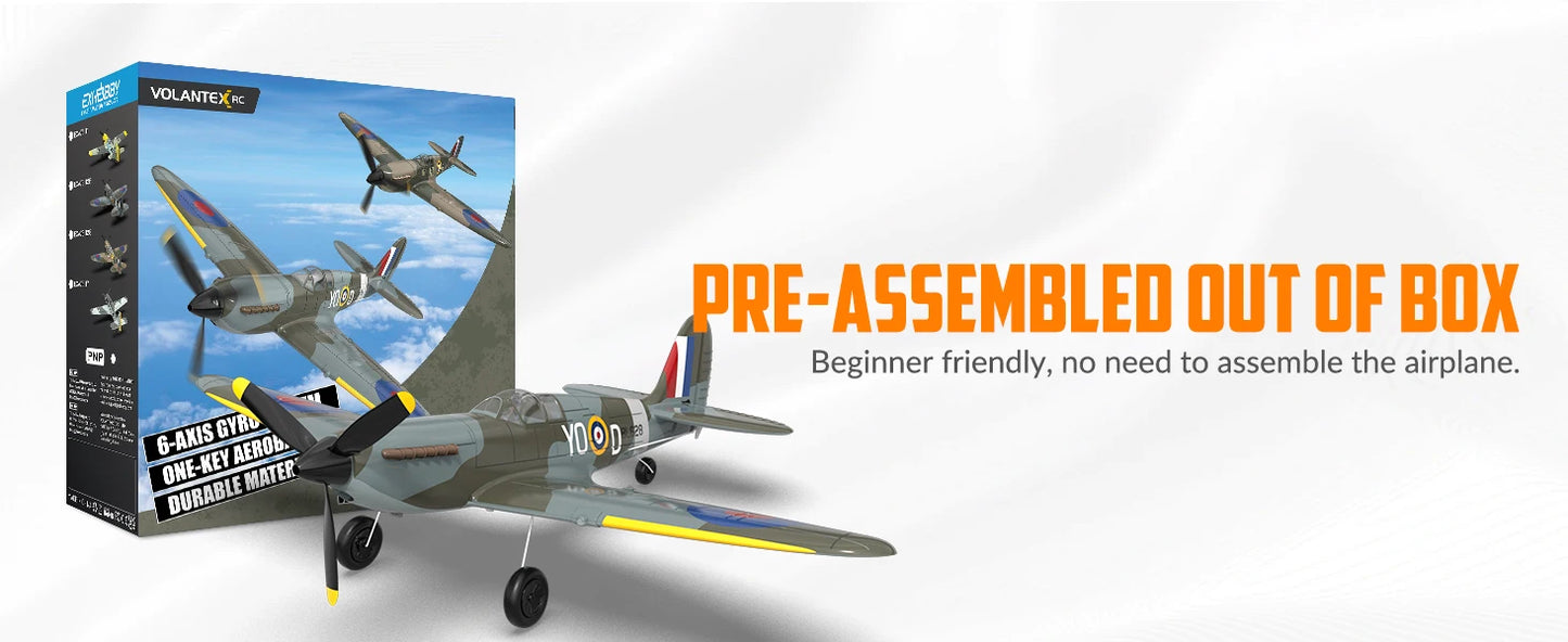 VOLANTEXRC RC Plane 4 Channel Remote Control Airplane Fighter Spitfire RTF with Aileron, Gyro, Aerobatics & 3 Modes Easy to Fly