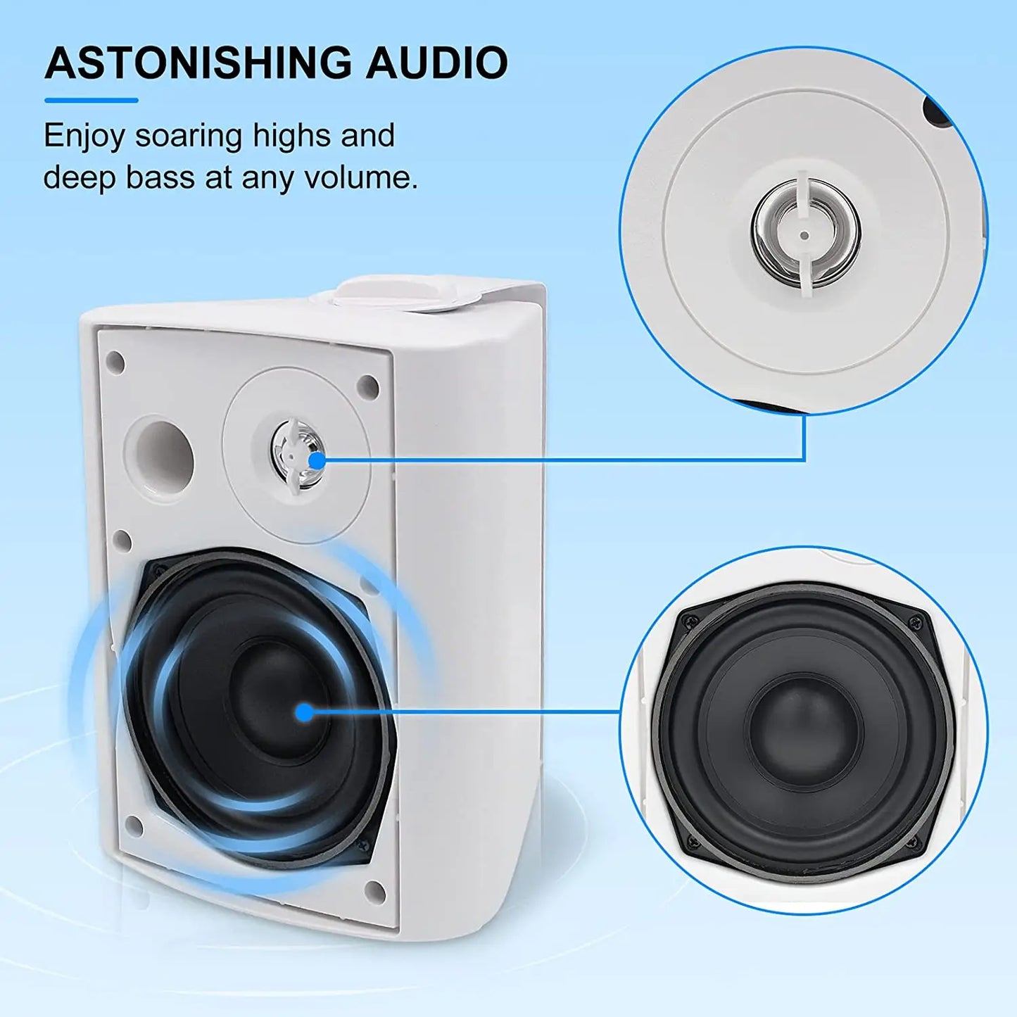 Herdio 4PCS 5.25'' 600W Passive Indoor Outdoor Speakers Wired Waterproof Wall Mount Speakers With Loud Volume Perfect For Patio