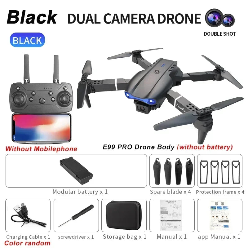 E99Pro 4K FPV Drone 2025 Newest 1080P HD Camera WiFi Live Video Foldable RC Quadcopter Altitude Hold Headless Mode Easy to Fly