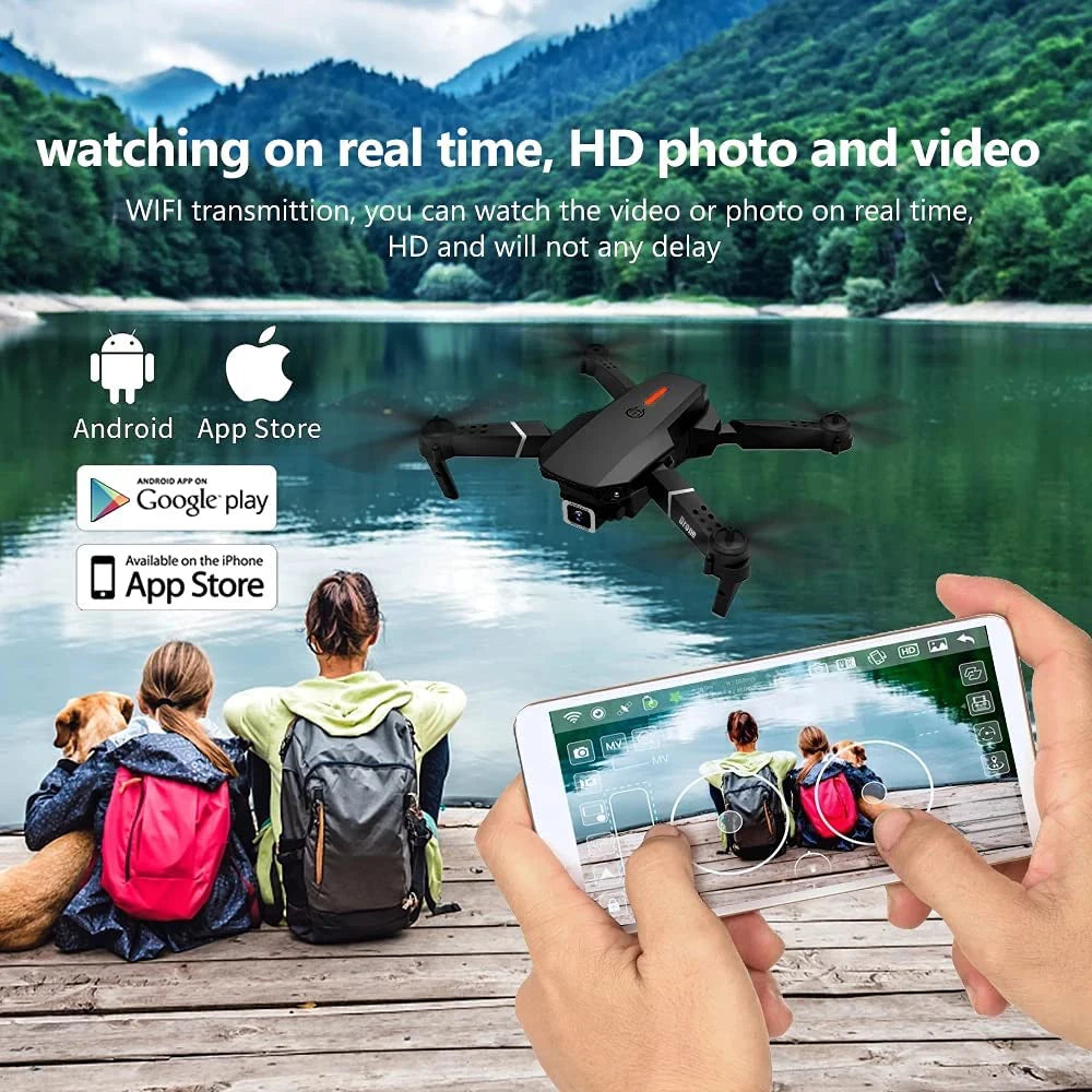 E88 Pro RC Drone WiFi FPV Height Hold Foldable Obstacle Avoidance 4K Wide-Angle HD Camera Quadrotor Helicopter Children's Toys