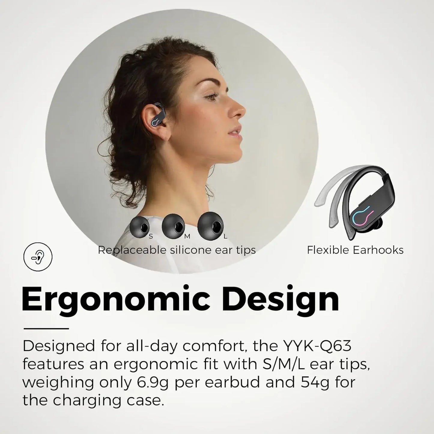 Q63 Wireless Headphone,Bluetooth Earphones,Waterproof Earpieces Sport Earbuds,for Huawei iPhone Android Xiaomi TWS Music Headset