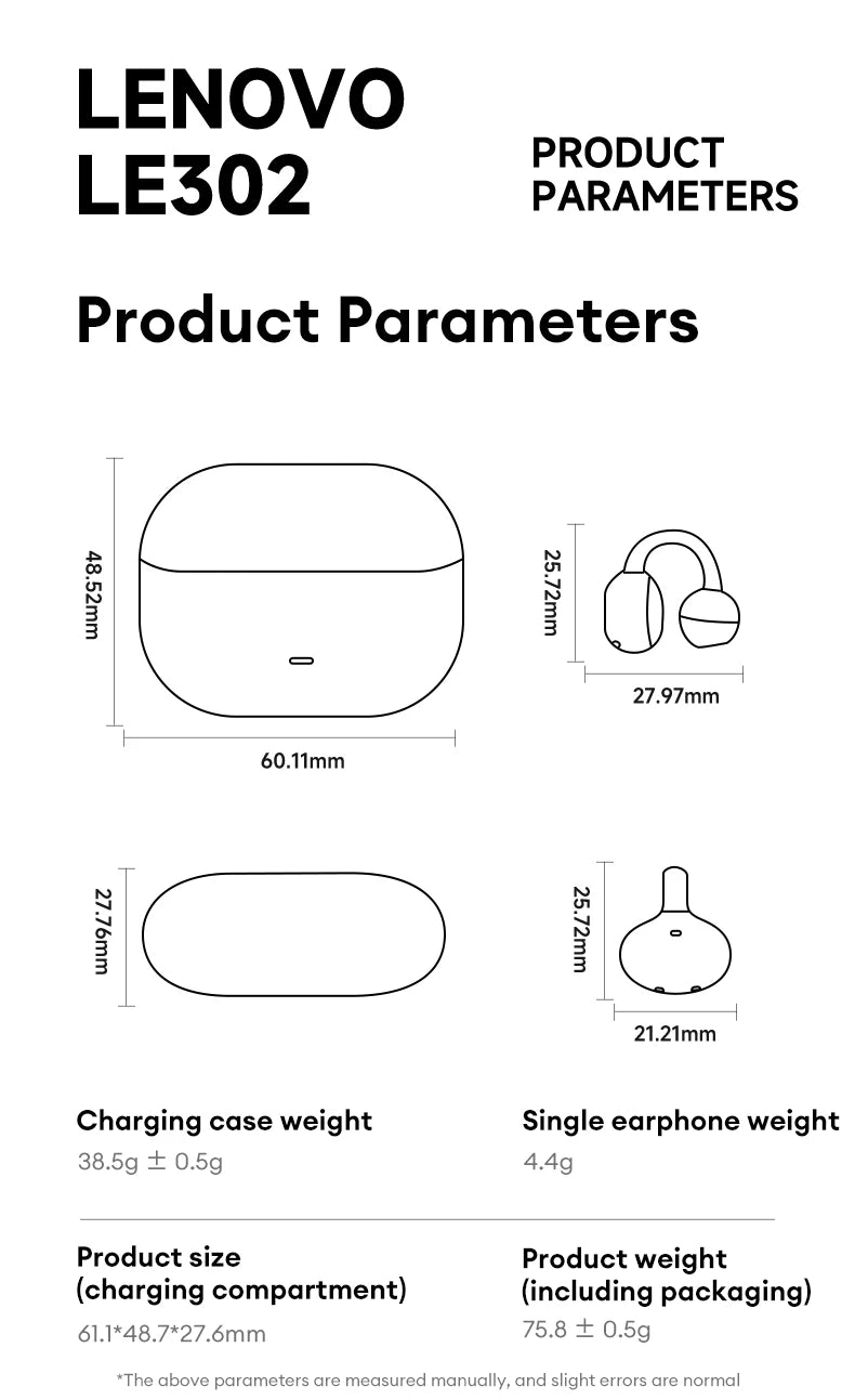 Original Lenovo LE302 Bluetooth Earphones HiFi Sound Ear Clip Earbuds Sports Music Long Battery Life Wireless Headphones Choice