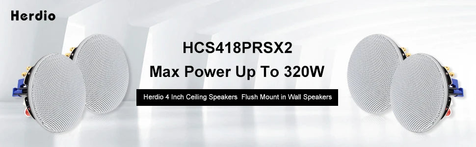 Herdio 4PCS 4'' 320W 2 Way Flush Mount Passive Ceiling Speakers Home Recessed Speaker System Perfect For Bathroom Living Room