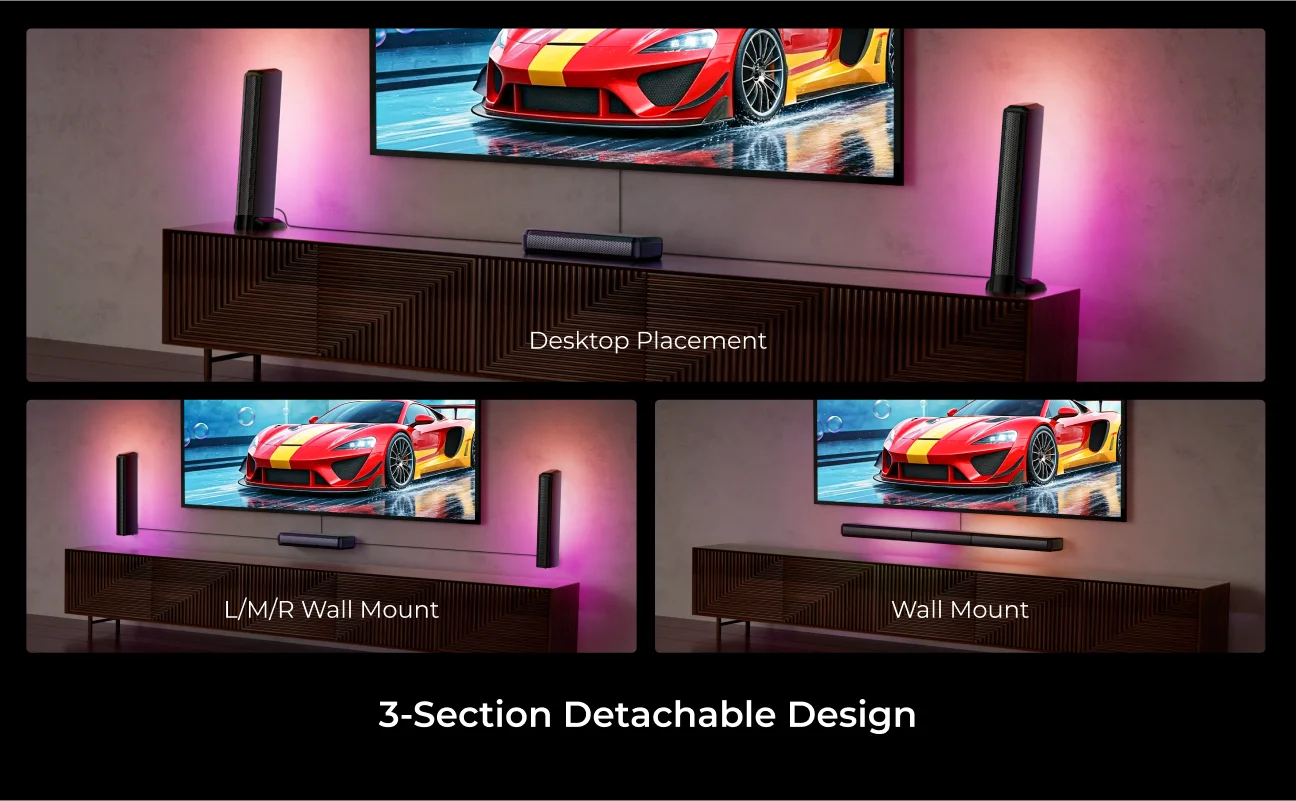 ULTIMEA 7.1 Surround Sound Bar with 2 Surround Speakers & 6.5" Subwoofer, Surround Sound System for TV with RGB, APP Control
