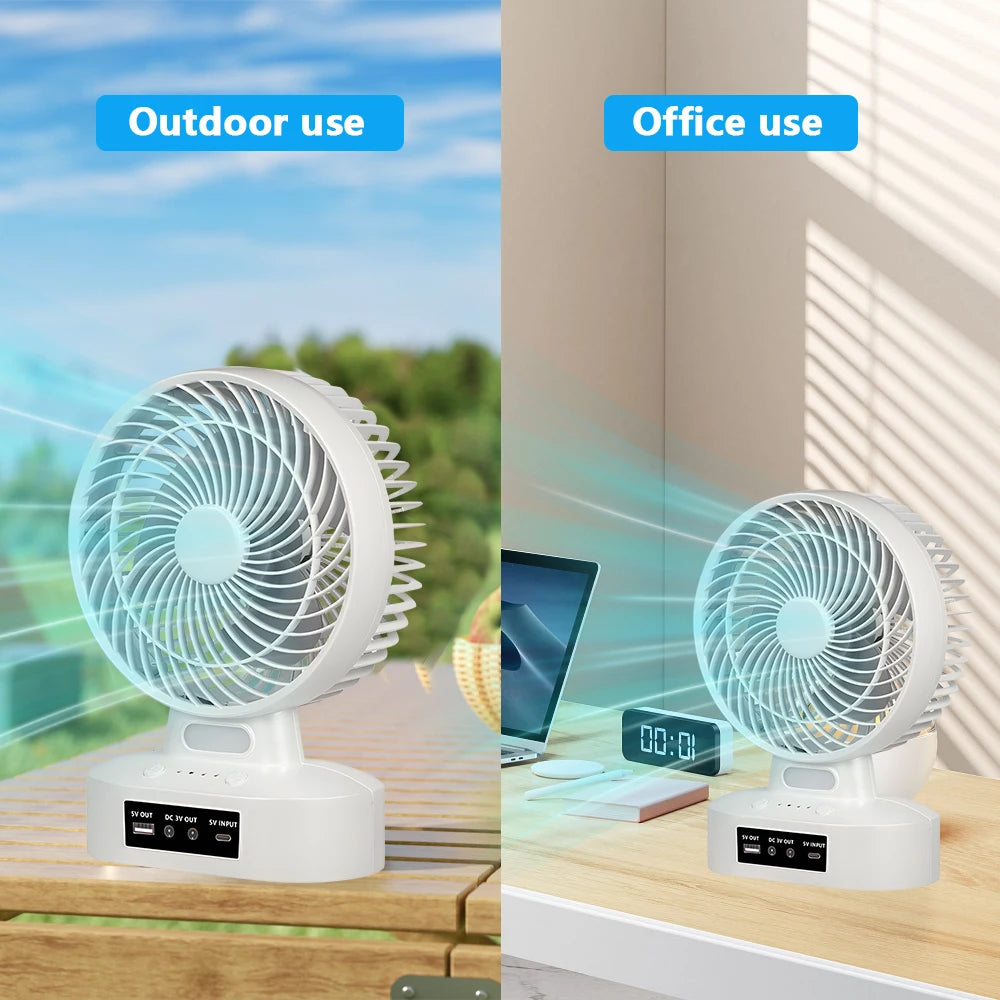 New Rechargeable Fan with 6V 3.5W Solar Panel, USB port,LED light and 2 Free Bulbs 3 Wind Speeds Outdoor Portable Camping Fan