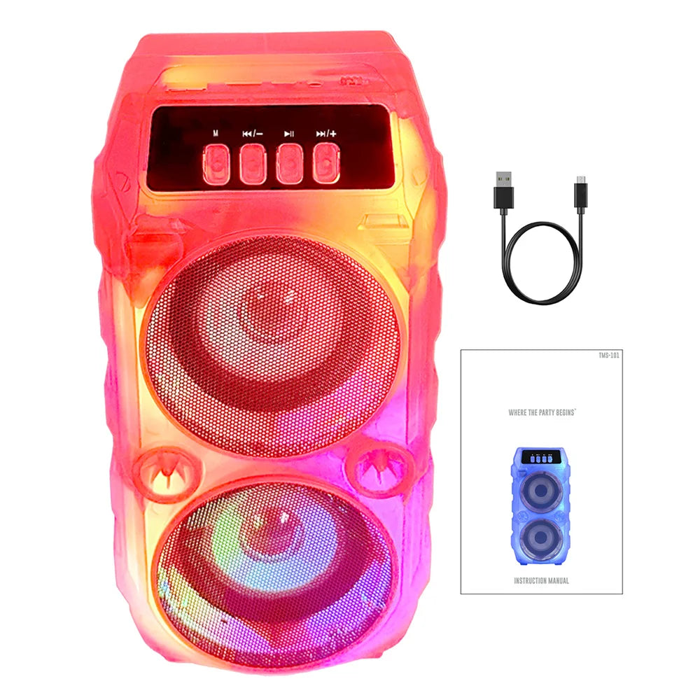 1000W Bluetooth Speaker Dual 3 inch Stereo Outdoor Portable Subwoofer 5.0 Wireless Speaker Rechargeable Transparent Speaker
