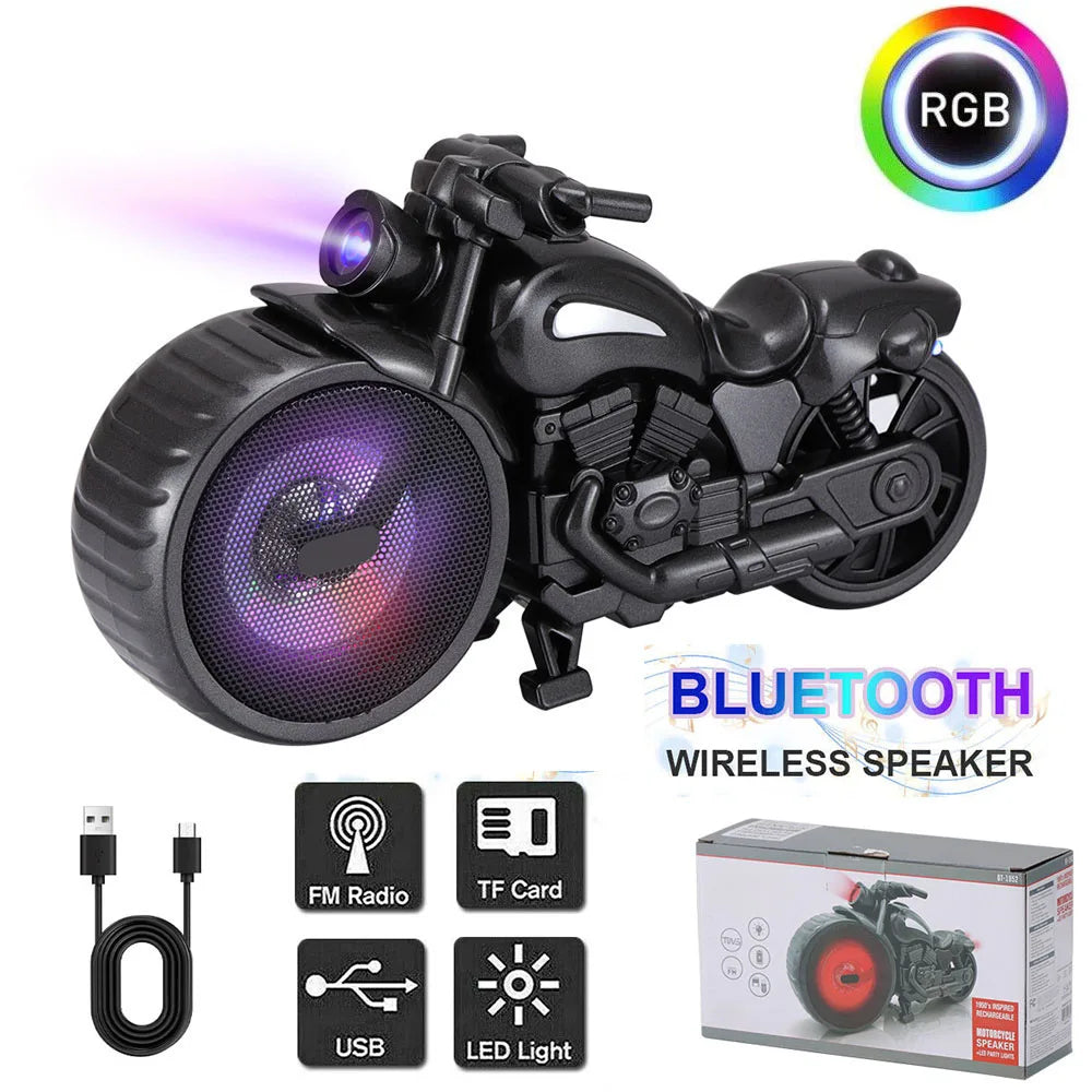 Bluetooth Speaker Motorcycle Replica Retro Ride FM Radio TWS LED Party Lights Tws Rechargeable USB TF Outdoor Speaker