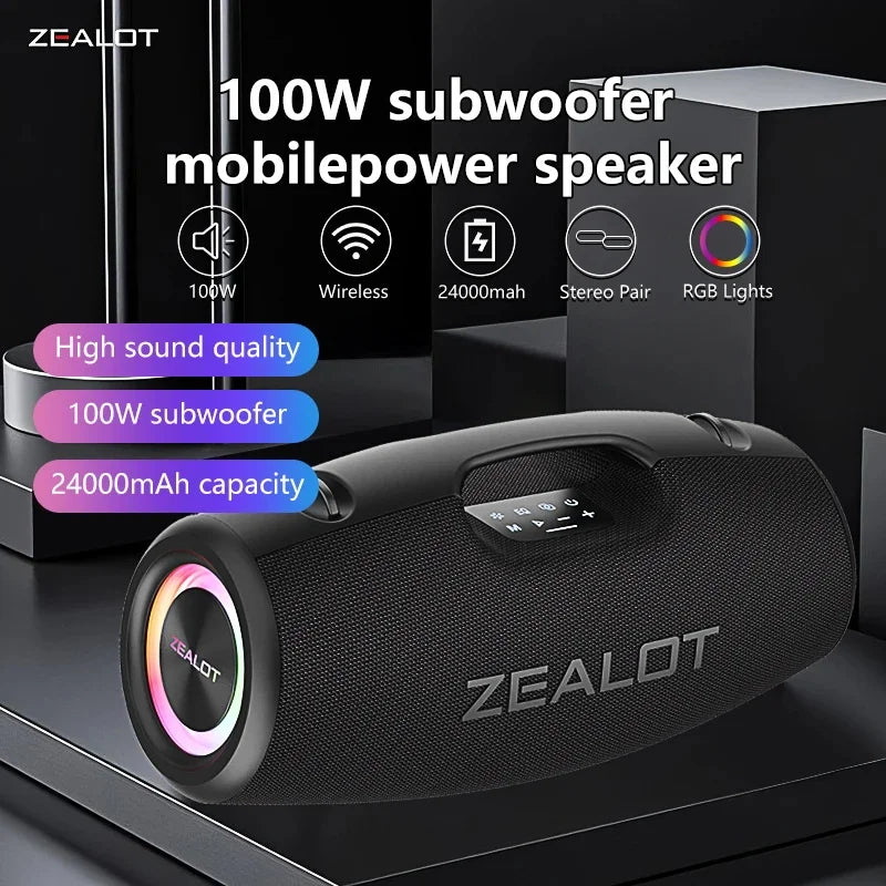 Zealot S78 100W Wireless Speakers, DSP Technology ,Dream Light, Outdoor Portable Subwoofer Speaker , Dual Pairing,24000mAh.