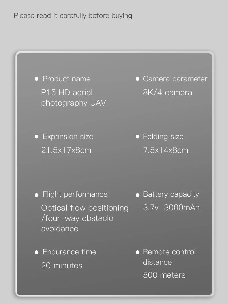 P15 Drone Professional 4K Aerial Photography Quadcopter HD Dual Camera Omnidirectional Obstacle Avoidance for Adult Boy Toy