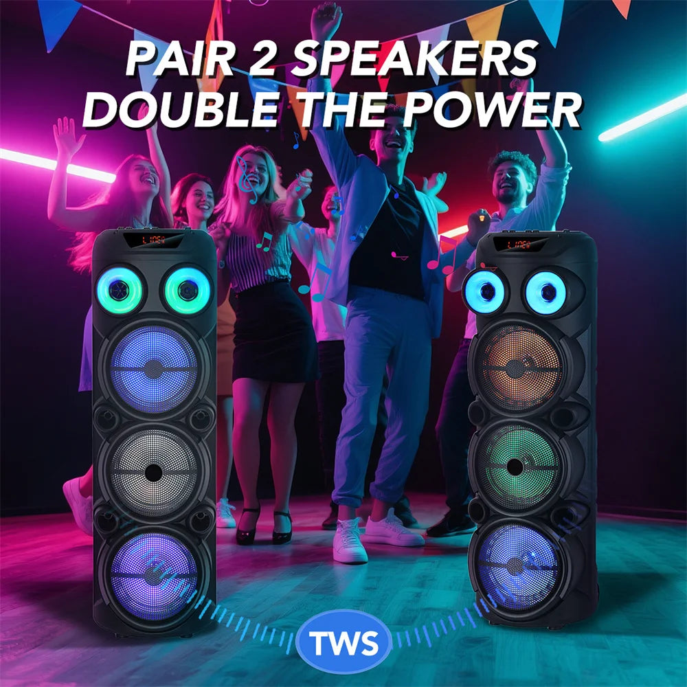 4000W Portable Bluetooth Speaker 3*8"Subwoofer Heavy Bass Sound System Party karaoke for Wireless Boombox Loud Speaker