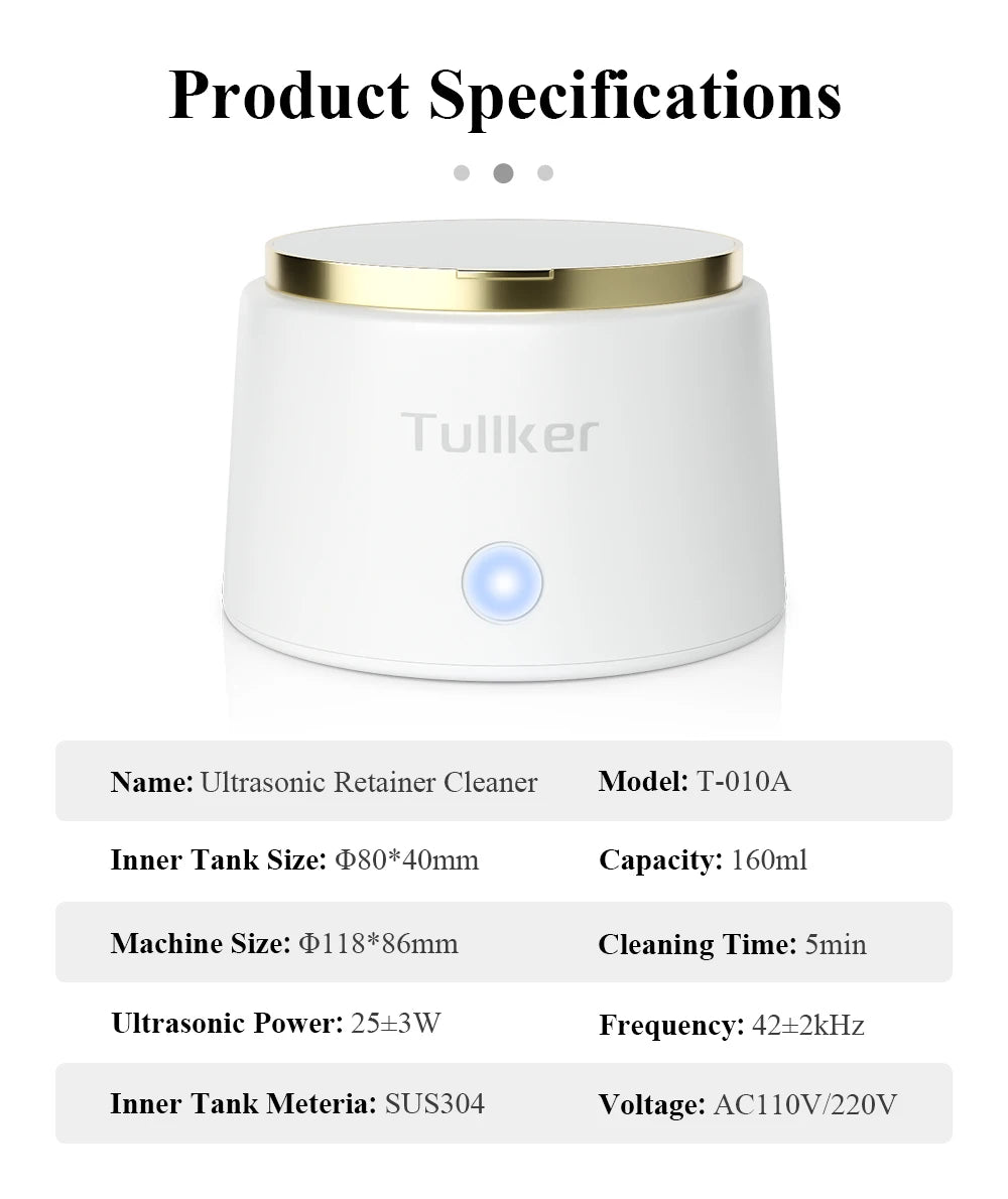 Tullker Household Ultrasonic Retainer Cleaner for Denture Jewelry Braces Cleaning with UV Light