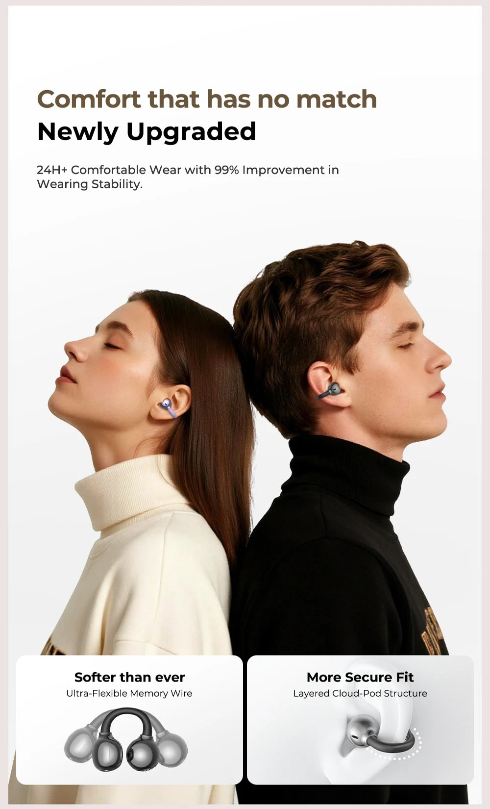 【HTC NE55】 Bluetooth Earphones AI Translation Earbuds Ear clip Sport Wireless Headphones Comfort Super Bass Open-Ear Earbuds