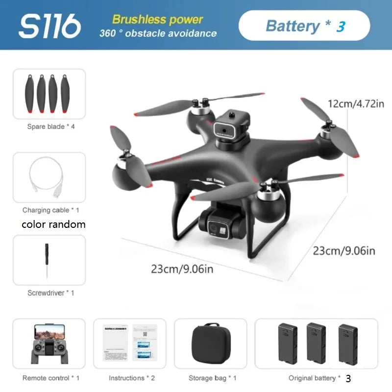 2025 New S116 MAX 8K Drone 3 Batteries+WIFI FPVDual Camera Ptical Flow 360° Obstacle Avoidance Brushless Motor RC Quadcopter