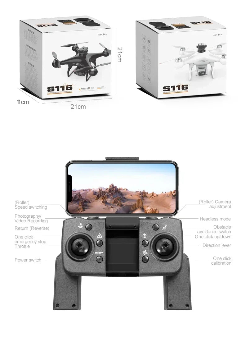 2025 New S116 MAX 8K Drone 3 Batteries+WIFI FPVDual Camera Ptical Flow 360° Obstacle Avoidance Brushless Motor RC Quadcopter