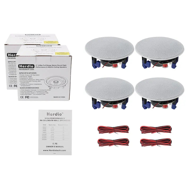 Herdio 4PCS 4'' 320W 2 Way Flush Mount Passive Ceiling Speakers Home Recessed Speaker System Perfect For Bathroom Living Room